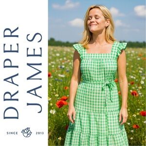 Draper James Green Gingham Midi Dress